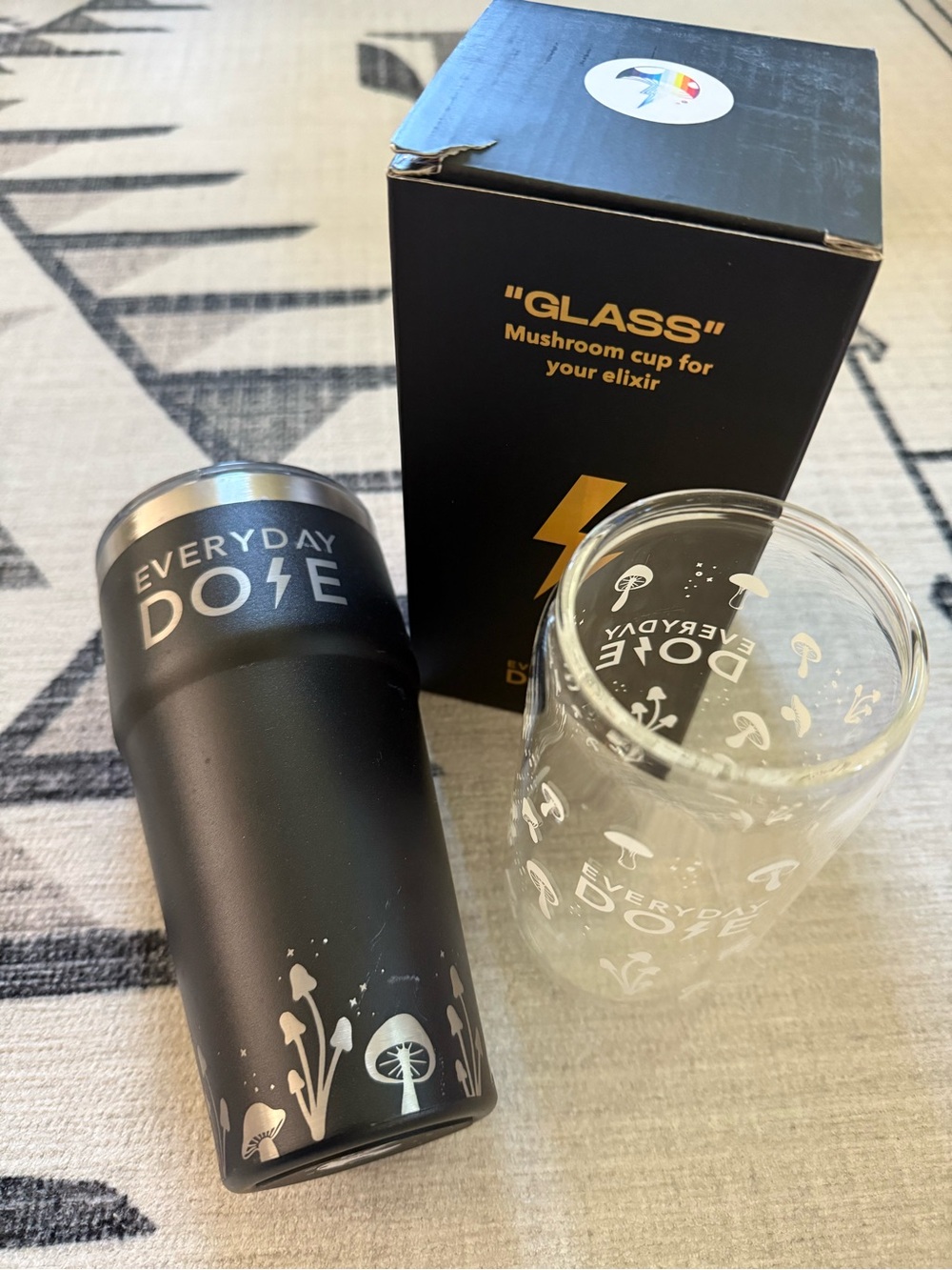 NEW Everyday Dose Mushroom Coffee Tumbler & Glass Cup Bundle